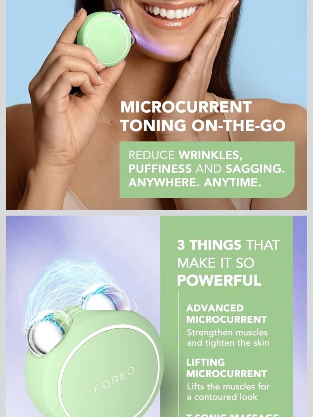 NEW FOREO Bear 2 Go Microcurrent Facial Device Pistachio